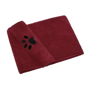 Quick drying super absorbent custom cute microfiber bath pet dog towel with embroidered paw print