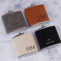 Gourde isotherme en métal de 6 oz avec logo personnalisé, enveloppée de cuir, étanche, pour hommes, poches de veste de camping, pour whisky et spiritueux