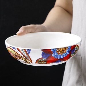 Plato de postre de cerámica redondo pintado a mano creativo, juego de cena bohemio - Product Image 6