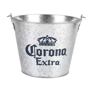 Wholesale Price 5L Round Galvanized Metal Tin Ice Bucket With Custom Logo For 6 Bottles Beer For Sales Promotion Items