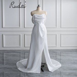 sachin and babi light blue dress Elegant Open Back Simple Square Neck A-line Satin Wedding Dress, WD308 –  SposaBridal main image 0