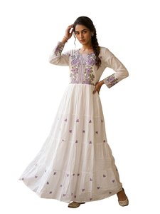 Embroidered Tiered Maxi Dress Long Sleeve A-line Casual Dress Floral Embroidery Women Party Wear - Product Image 2