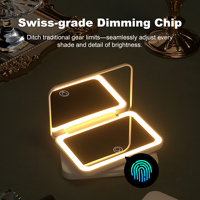 Portable Double Face De Table Cosmétique Miroir Loupe Dimmable 3 Couleur LED Éclairage Carré Écran Tactile Miroir De Maquillage