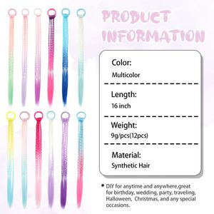 Extensions tressées colorées en fibre haute température de 18 pouces avec élastiques multicolores pour queues de cheval, faciles à appliquer pour festivals et fêtes - Product Image 3