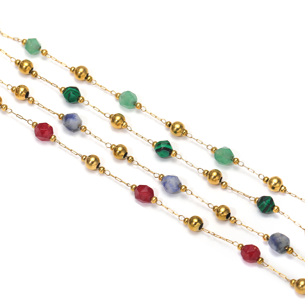 Popular Designs Stainless Steel Gold Plated Stone Bead Link Chains for Handmade Necklace Bracelet Making