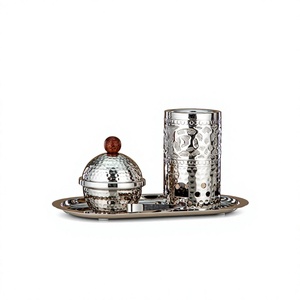 Juego de quemador de incienso de acero inoxidable martillado con tapa y bandeja para aromaterapia, quemador decorativo de Bakhoor para mesa del hogar - Product Image 4