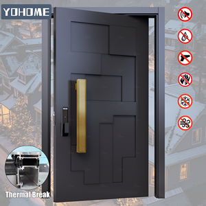 Porte d'entrée principale en aluminium gris-noir à rupture de pont thermique pour climat froid <span class=keywords><strong>du</strong></span> <span class=keywords><strong>Canada</strong></span>, fenêtre et porte en aluminium à rupture de pont thermique de sécurité - Product Image 2