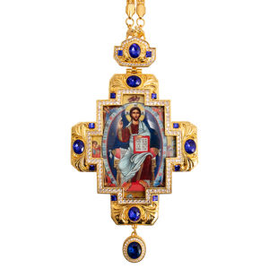 ZD066 Novissima Croce Pettorale da Vescovo della Chiesa Greca Ortodossa Europea Collana in Ottone Dorato 18K con Pietre e Immagine Personalizzabili - Product Image 5