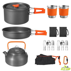 Ensemble de cuisine de camping pour 2-3 personnes et autres accessoires de survie en plein air, ensemble de batterie de cuisine portable en aluminium pour campeurs - Product Image 1