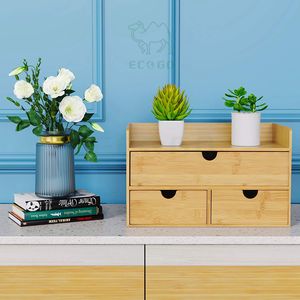 Bamboo <b>Desk</b> Organizer,<b>Mini</b> Bamboo <b>Desk</b> Drawer Tabletop Storage Organization Box With 3 Drawers - Product Image 2
