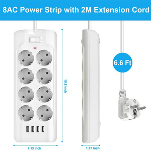 Venta al por mayor de fábrica 4 USB EU Protector contra sobretensiones Regleta de alimentación <span class=keywords><strong>8</strong></span> vías 125V Enchufe de pared Enchufe múltiple 10A Enchufe eléctrico nominal - Product Image 4