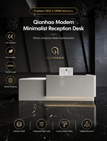 Comptoir de réception scandinave moderne en MDF à panneaux cannelés avec armoire de rangement et base lumineuse LED – Ensemble complet pour bureau commercial et spa