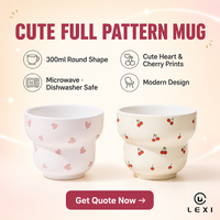 Tasse en céramique mignonne 300 ml, motif intégral, forme ronde, pour café, passe au micro-ondes et au lave-vaisselle, design moderne, authentique – Offre Spéciale