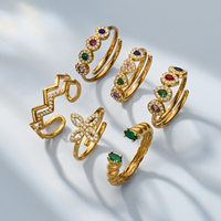 Vente en gros de bijoux de mode haut de gamme, anneaux ouvrants en forme de cœur en acier inoxydable plaqué or 18K PVD, zircon coloré, pour femmes