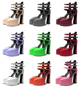 Sandales de luxe - Chaussures de soirée à plateforme à bout pointu et talon épais, escarpins sexy à plateforme pour femme - Product Image 4