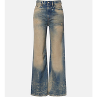 Jeans baggy en denim délavé personnalisé, style vintage, jambes larges, effet whisker, pantalon pour femmes, Y2K 2026, denim délavé irrégulier
