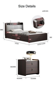 Giường ngủ thông minh hiện đại có khung tích hợp đèn LED và ngăn chứa đồ, sạc USB, dành cho phòng trẻ em thiếu niên. - Product Image 6