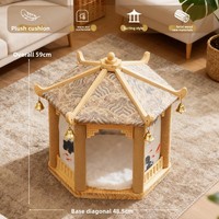 Pavillon d'escalade pour chat de style antique, avec colonne en corde de chanvre intégrée, résistant aux griffures et anti-déchirure, en bois massif, pour tous les animaux de compagnie
