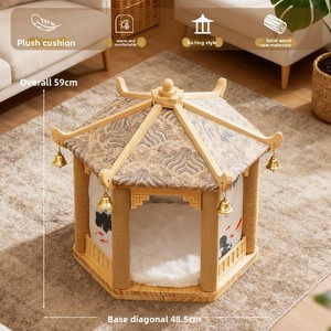 Nido <span class=keywords><strong>de</strong></span> escalada para gatos estilo pabellón antiguo con columna <span class=keywords><strong>de</strong></span> cuerda <span class=keywords><strong>de</strong></span> cáñamo integrada, resistente a arañazos, que no suelta fibra, <span class=keywords><strong>de</strong></span> madera maciza, para todas las mascotas - Product Image 3