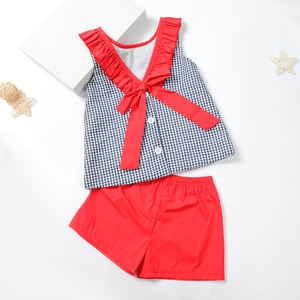 Großhandel Baby Sommer Strick Outfit Ärmellose Smocked Baby Kleidung Schwestern Kurzes Outfit - Product Image 4