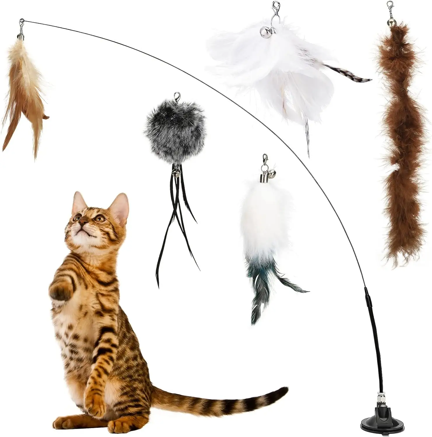 面白い木の釣り竿ゲームワンドペットのおもちゃスティックカラフルな妖精スティックインタラクティブなティーザーワンド屋内チキンフェザー猫ペットのおもちゃ