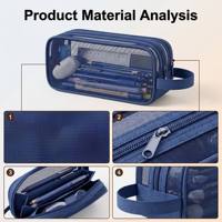 Étui à crayons transparent à double couche grande capacité, aspect haut de gamme, boîte à papeterie pour étudiants, sac de rangement portable pour les examens