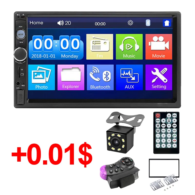 Autoradio android 7023B, écran tactile 7 ", BT, FM, SD, USB, lecteur multimédia Audio stéréo, MP5, port SD, caméra, 2 Din, pour voiture