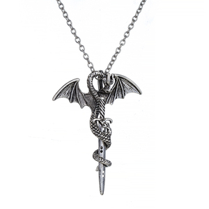 Collier épée ptérosaures Vintage, bijou pour hommes et femmes, motif <span class=keywords><strong>Dragon</strong></span> volant, avec ailes, en croix, Punk, nouvelle mode - Product Image 4