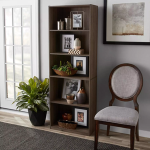 <strong>Tall</strong> Sleek 5 Shelf Display Bookcase Adjustable Shelves <strong>Shelving</strong> Rustic Brown - Product Image 2