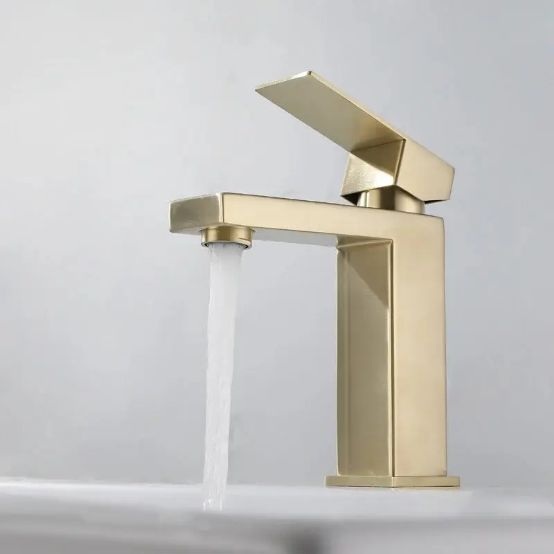 Deck Mounted Hot Cold Water Basin Mixer Taps Gold Lavatory Sink Tap Stainless Steel Modern Basin Sink Bathroom Faucet