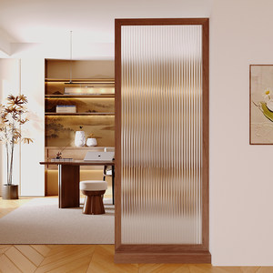 No-drill New Chinese-style Rainbow Glass Screen Wood Movable Partition for Living Room Entrance Dining Room Bedroom - Product Image 4