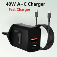 Chargeur mural universel USB-C USB-A 40W PD à charge rapide avec prise UK/EU pour téléphones portables, ordinateurs portables, montres connectées - Sortie 5V/3A