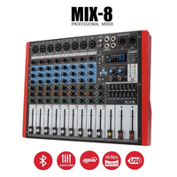Console de mixage audio professionnelle MIX8 Console de mixage stéréo numérique à 8 canaux avec équipement vidéo et d'éclairage Bluetooth/USB