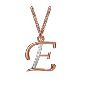 Pendentif lettre E en argent 925 plaqué or rose avec diamant de laboratoire, style hip-hop - Product Image 1