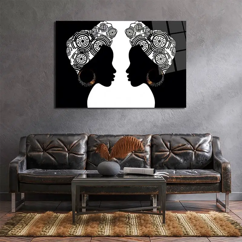 Tường nghệ thuật kim loại vải Áp phích tường sơn người phụ nữ Châu phi của Acrylic 2 màu đen in vải UV in ấn màn hình in tường trang trí nội thất