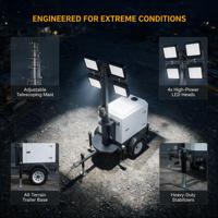 Tour d'éclairage solaire LED sur remorque, mât de 24 pieds, toutes conditions météorologiques, IP23, déploiement rapide, alimentation CC, blanc, CRI 95 élevé, pour aménagement paysager et usage bureautique