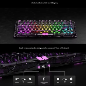 คีย์บอร์ดสำหรับเล่นเกม Gravastar Mercury V75 Lite สวิตช์แม่เหล็กสีดำใส8000Hz อัตราการผสมโพล0.005มม. RT Precision 256K - Product Image 5