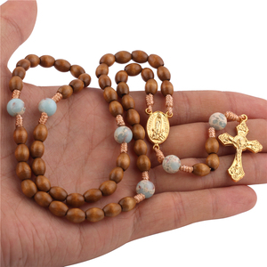 Ovai 6*8mm hạt gỗ với 8mm đá quý hạt vàng rodary trên dây - Product Image 1