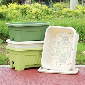 Jardinière rectangulaire en résine pour jardin, balcon, maison, extérieur, pot à légumes et fleurs avec trou de drainage, modulaire, sur pied - Product Image 2