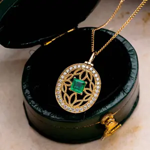 925 sterling silver inlaid artificially cultivated emerald palace garden pendant goldwork silver pendant