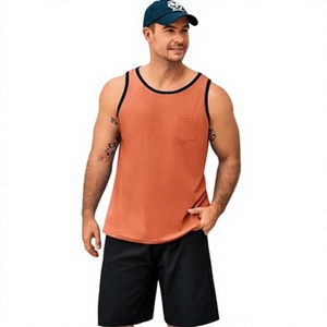 Men's Plus Size <b>Orange</b> Breathable Tank <b>Top</b> with Pocket Casual Sleeveless <b>Vest</b> O-Neck Knitted Solid Color Wear - Product Image 3