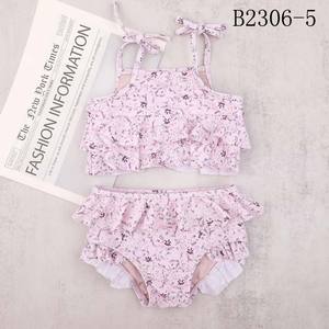 Baby Beach Anzug Mädchen 2 Stück Camisole Bikini Bade bekleidung Kleidung benutzer definierte Kordel zug kurze Haut ausschlag Schutz Set Baby Badeanzug - Product Image 4