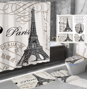 Ensemble de rideaux de <span class=keywords><strong>douche</strong></span> pour enfants personnalisés en tissu écologique, motif romantique Tour Eiffel de Paris, résistant à la moisissure, 180x200cm avec 12 crochets - Product Image 4