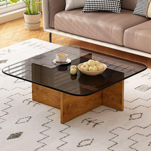 Tavolino da caffè con struttura in legno moderno personalizzato all'ingrosso con vetro Top <span class=keywords><strong>stile</strong></span> europeo mobili da soggiorno per uso domestico - Product Image 1