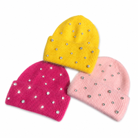 Bonnet d'hiver en gros avec gros strass, personnalisé, doux, côtelé, pour femmes et bébés, camouflage, respirant, chauffe-tête