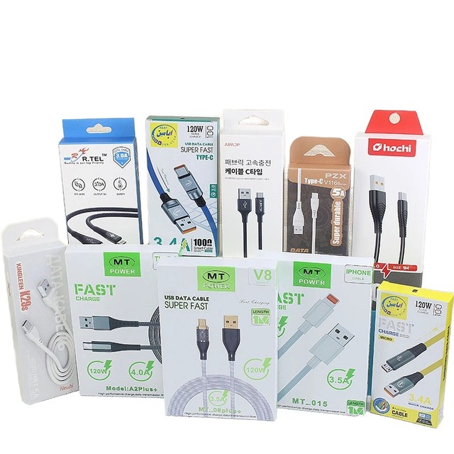 Custom Recycled Coated Paper Folding Box Packaging with Tuck End for Electronic Accessories, Headphones, USB Cable & Charger