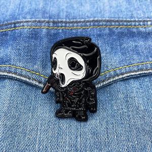RENHUI Film d'horreur Monstre Doux Crâne Forme Épée Halloween Personnalisé Métal Artisanat Badges Épinglettes Épingles en émail - Product Image 1