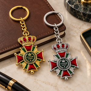 Porte-clés personnalisé en métal style couronne, plaqué or et argent, avec logo personnalisé, souvenir de luxe, mousqueton - Product Image 2