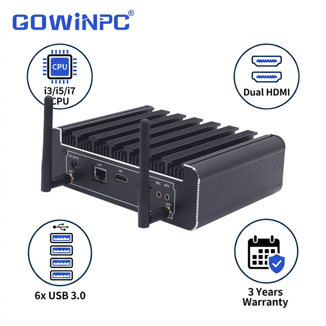Fanless Industrial Mini PC with Intel Core i58250U or i78550U QuadCore CPU and 8Pin GPIO for Embedded Automation