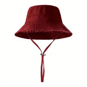 Chapeaux Bob d'été pour Femme à Bords Effilochés, en Coton Délavé, avec Cordon, Logo Personnalisé, pour l'Extérieur, Vente en Gros - Product Image 4